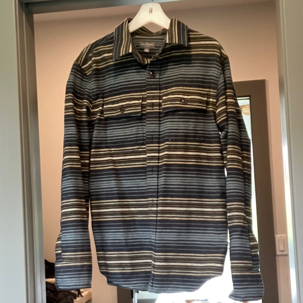 L.L. Bean Men's Striped Button-Down Shirt - Blue and Green